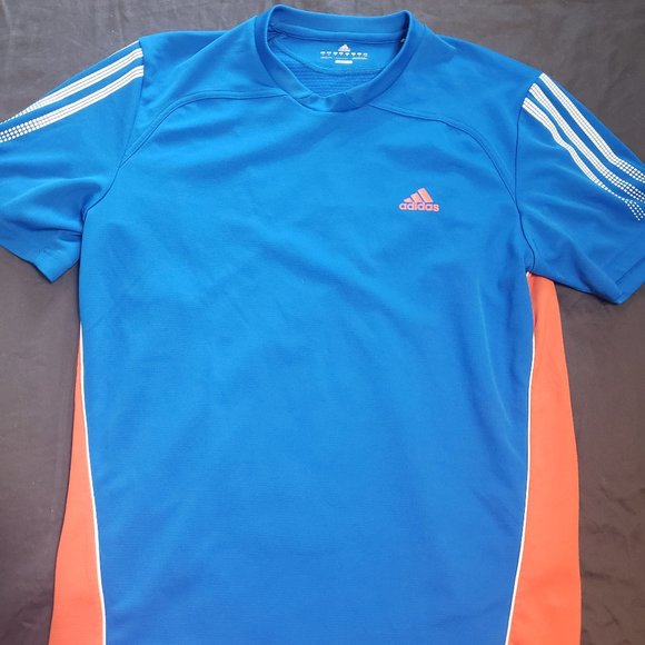 Adidas T-shirt Sport Shirt Blue Climacool Orange Accents Medium 100% Polyester - Picture 1 of 3